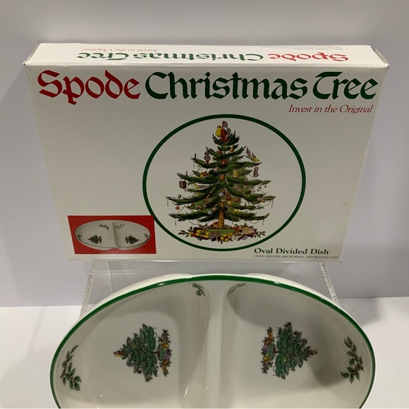 Vintage - Spode Porcelain Christmas Tree Oval Divided Serving Dish, England - Picture 3 of 12